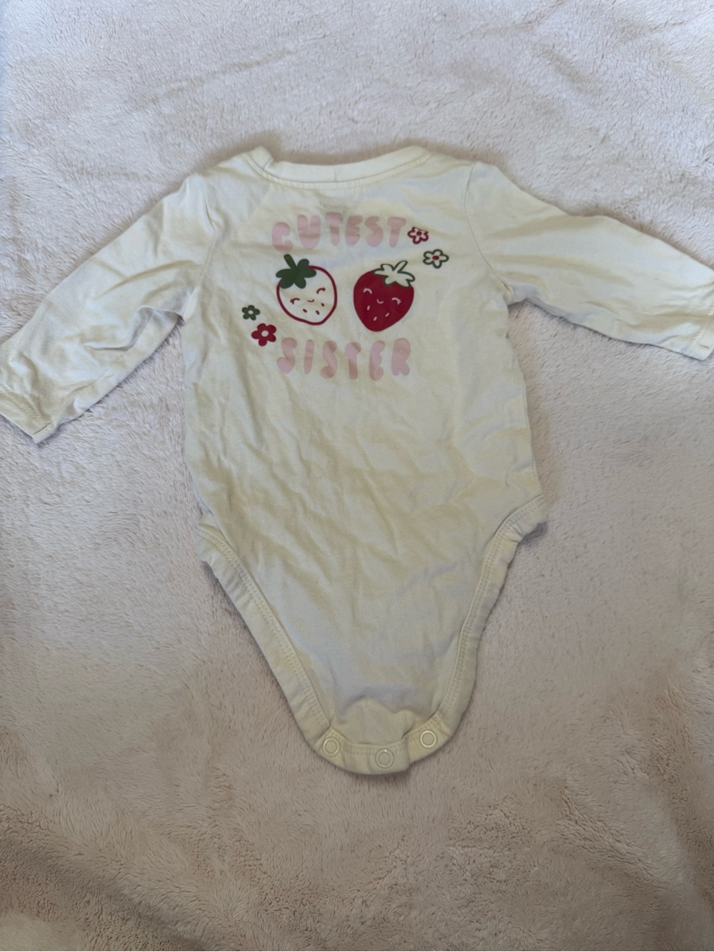 Cute Strawberry 'Cutest Sister' White Long-Sleeve One-Piece